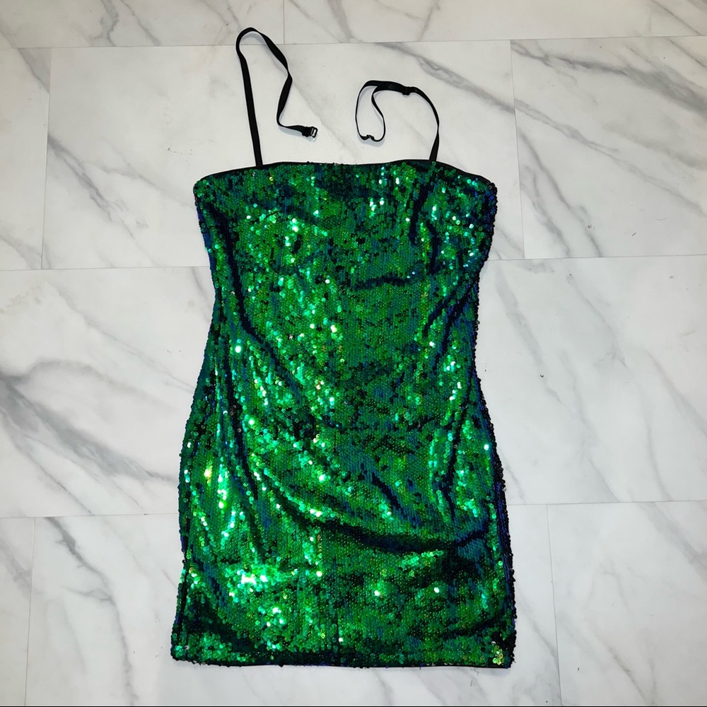 FOREVER 21 | Green/Blue Sequin Strapless Mini Dress